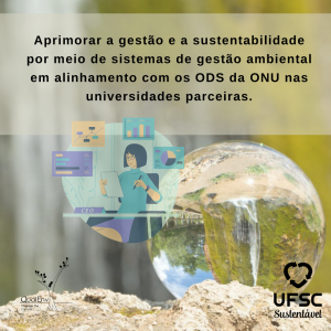 No plano de fundo está uma imagem de natureza desfocada, uma esfera como se fosse um gota d'água e uma imagem translúcida de uma pessoa atarefada, representando gerencia. Na parte superior da imagem está o quadro com o texto.